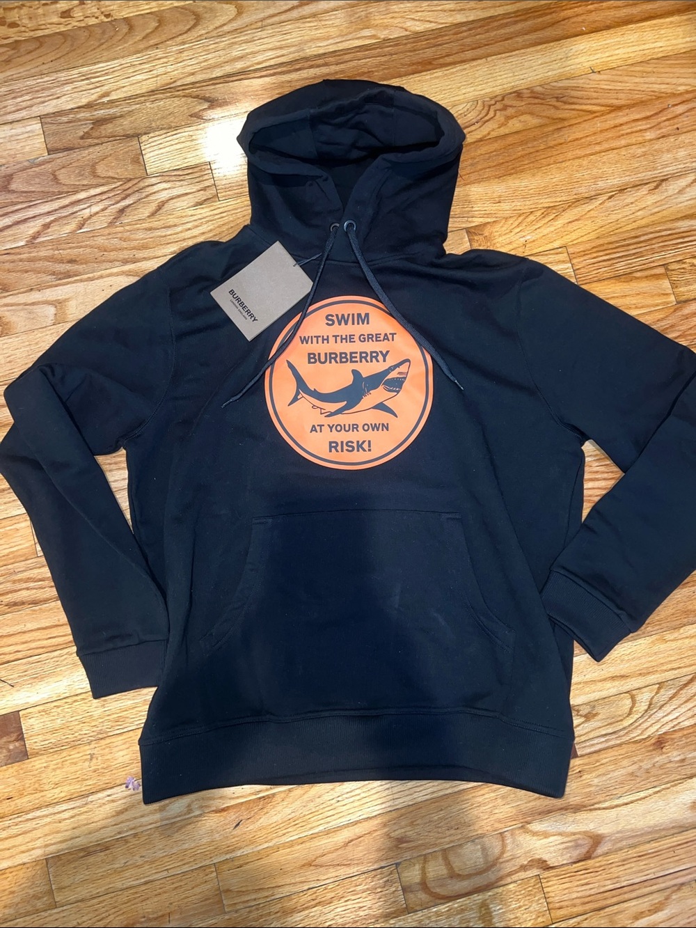 Burberry Black Hoodie with Orange Shark Emblem